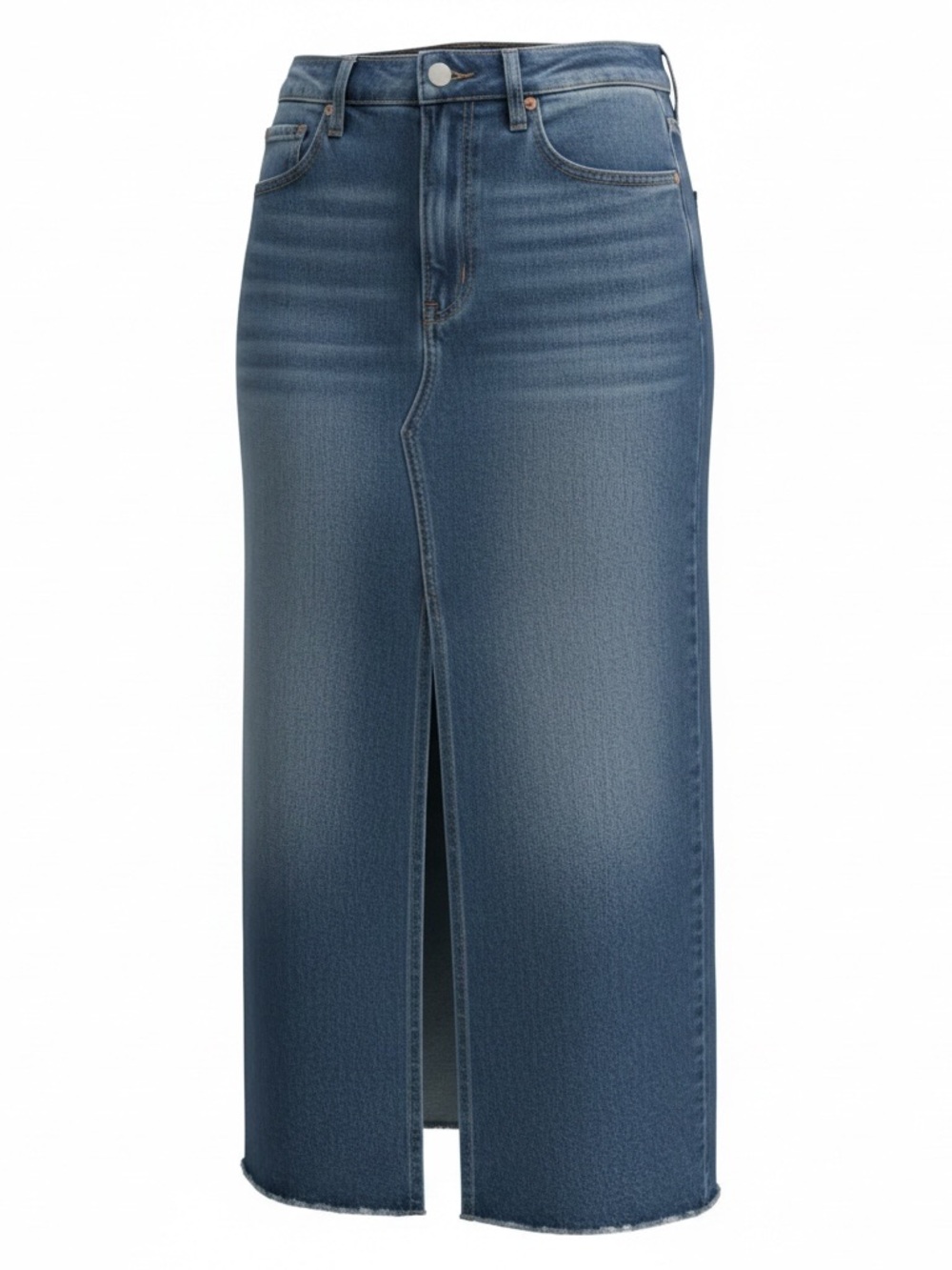 pistola Blue Denim Midi Skirt with Front Slit